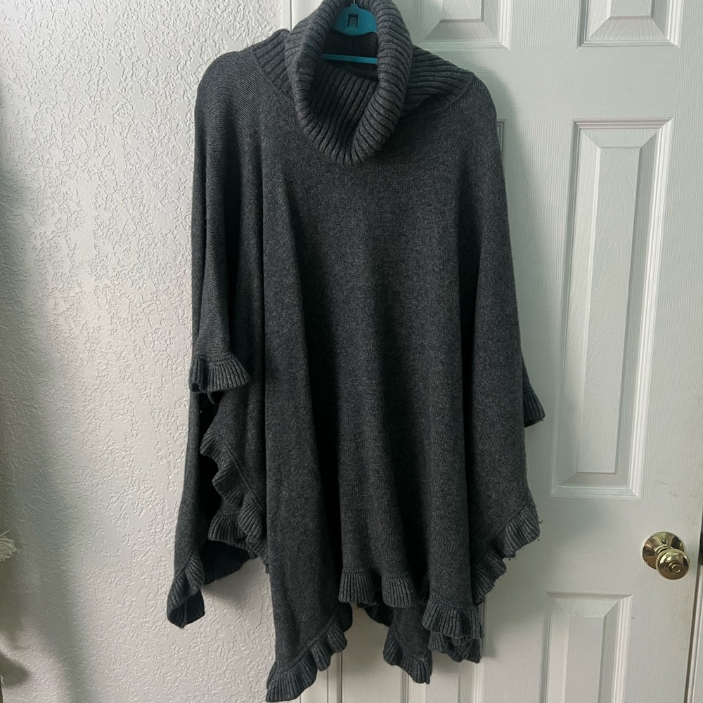 Ugg Jacey Turtleneck Ruffle Gray Sweater Turtleneck Poncho - Picture 3 of 8